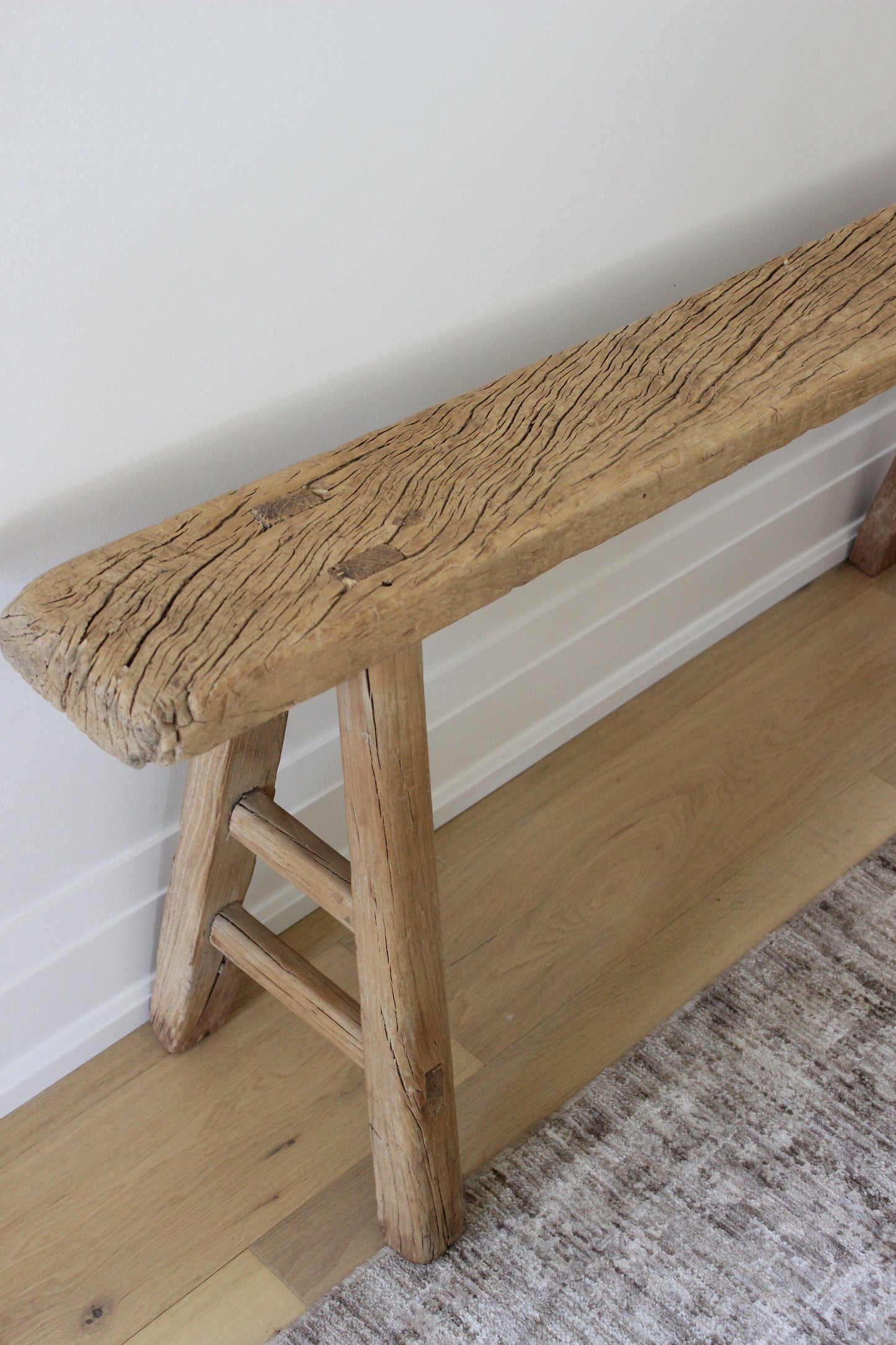 Skinny Reclaimed Elm Wood Bench
