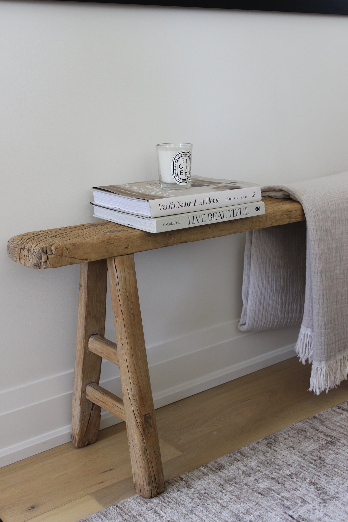 Skinny Reclaimed Elm Wood Bench