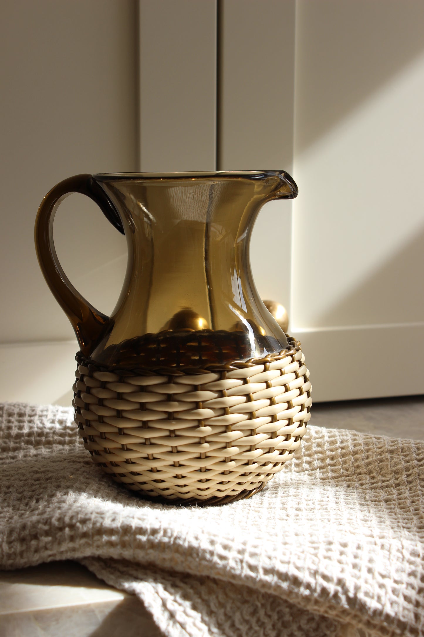 Basketweave Smoked Glass Pitcher