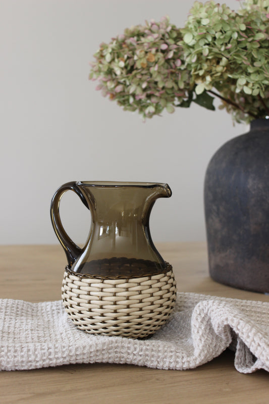 Basketweave Smoked Glass Pitcher