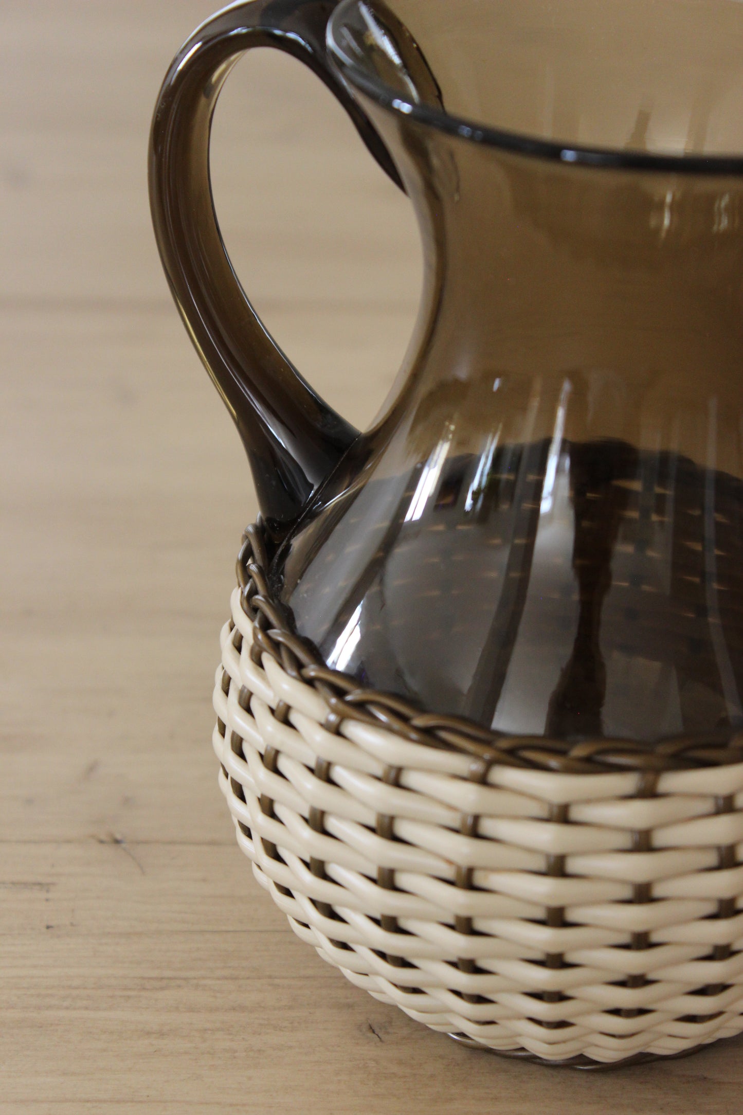 Basketweave Smoked Glass Pitcher