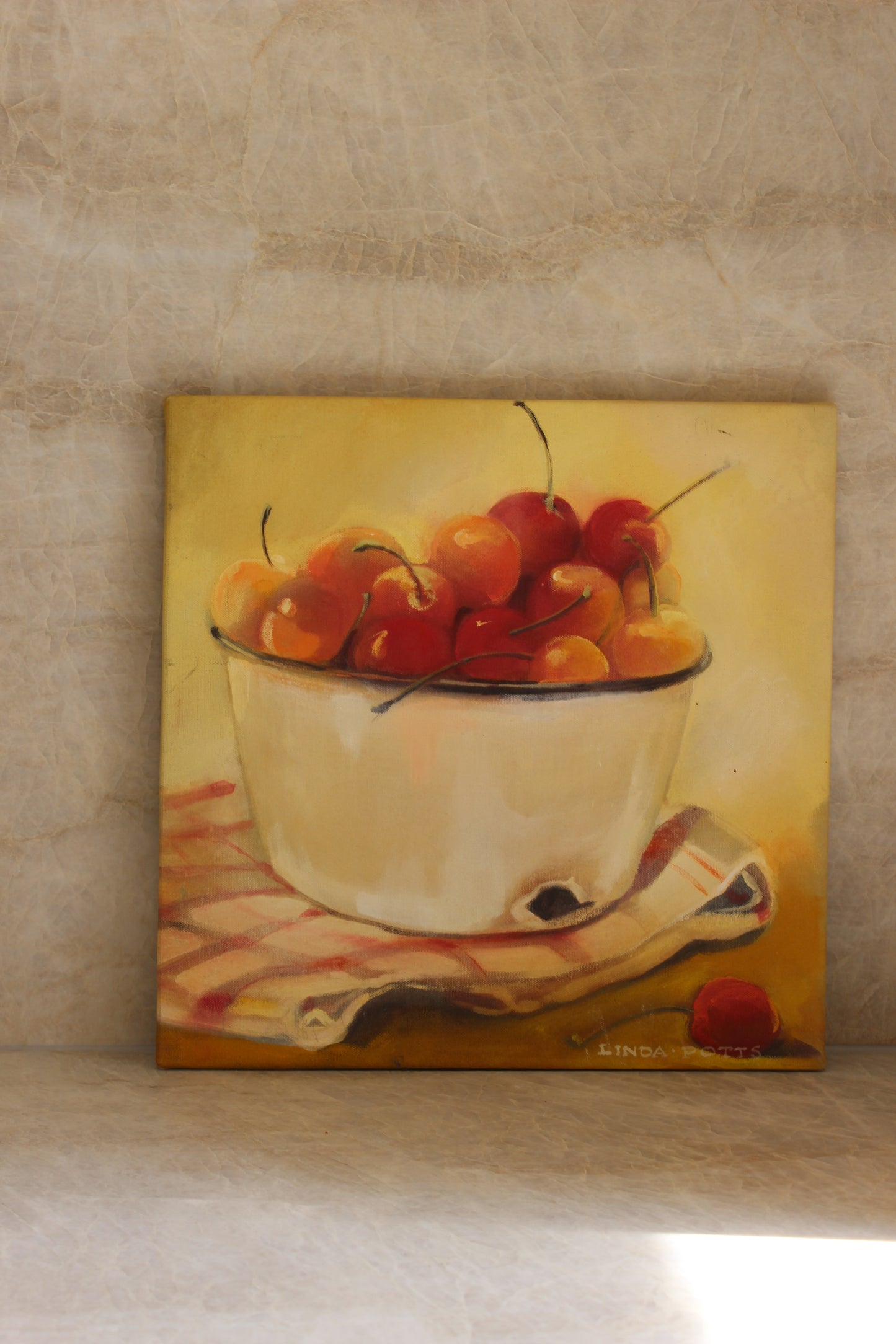 Antique Painting by Linda Potts - Bucket of Cherries