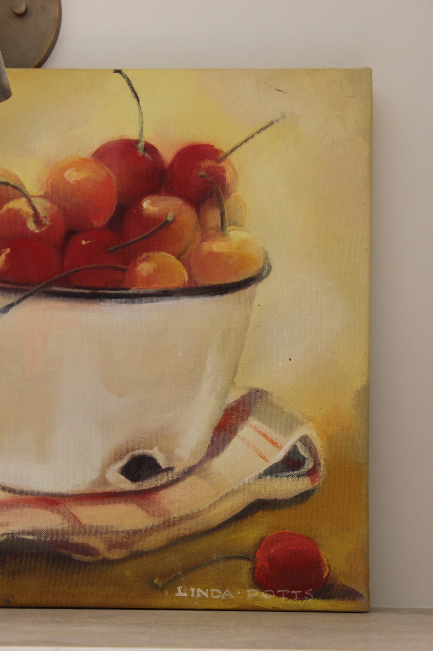 Antique Painting by Linda Potts - Bucket of Cherries