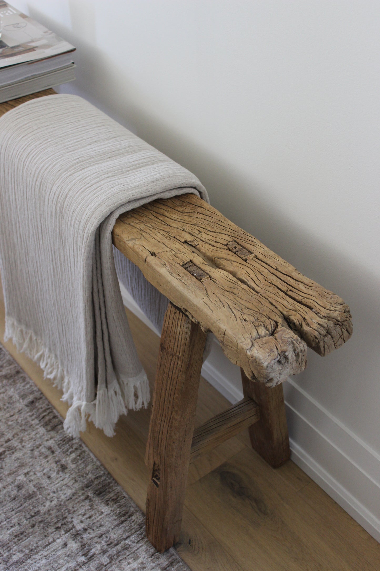 Skinny Reclaimed Elm Wood Bench
