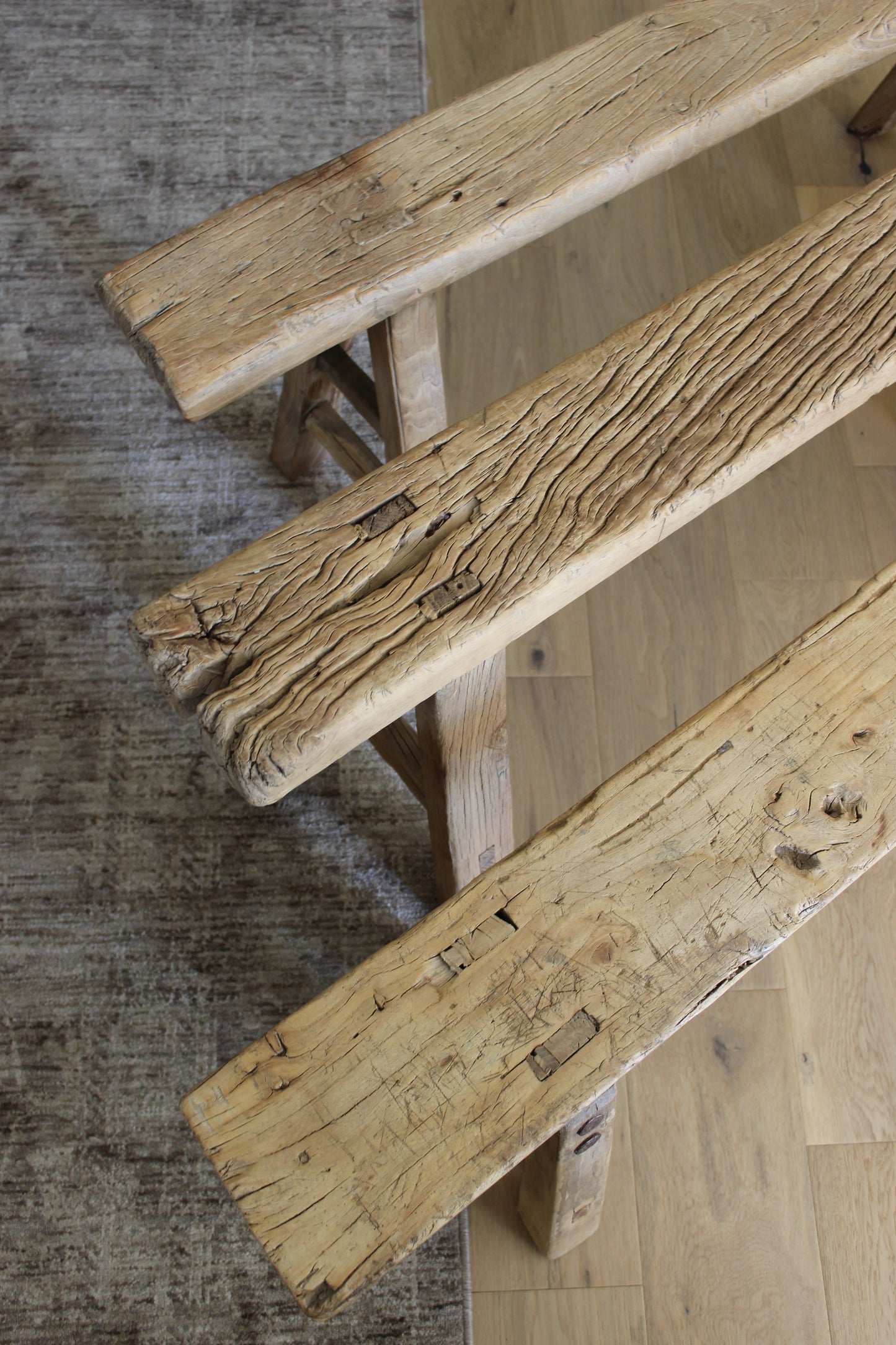 Skinny Reclaimed Elm Wood Bench